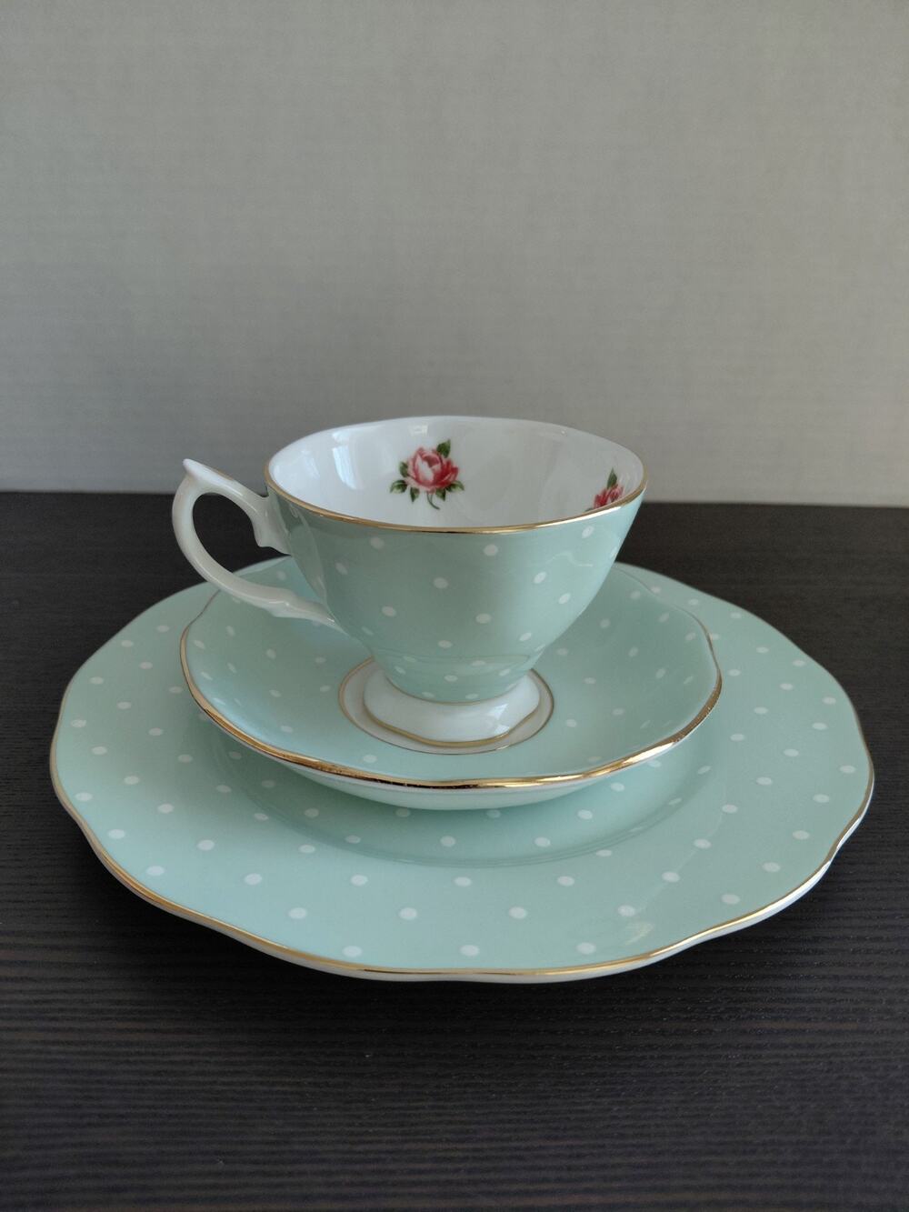 Royal Albert "Polka Rose" Fine Bone China 3-Piece Trio Setting New